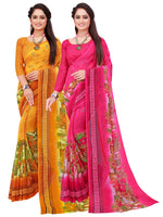 Thumbnail for Kalini Pack of 2 Yellow & Red Floral Pure Georgette Sarees - Distacart
