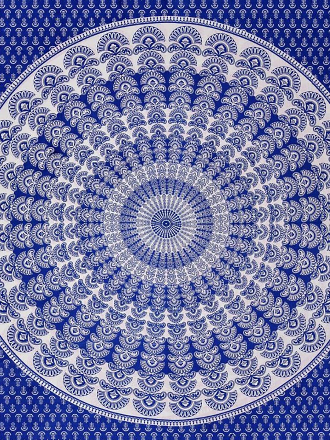 HOMETALES Blue & White Ethnic Motifs Cotton 104 TC King Bedsheet with 2 Pillow Covers - Distacart