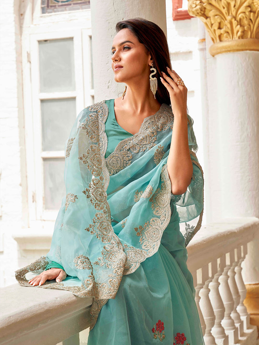 Tikhi Imli Ethnic Motifs Embroidery Organza Heavy Work Saree - Distacart