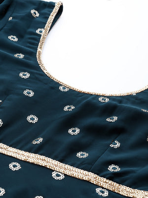 Libas Blue Embroidered Panelled Kurta with Churidar & With Dupatta - Distacart