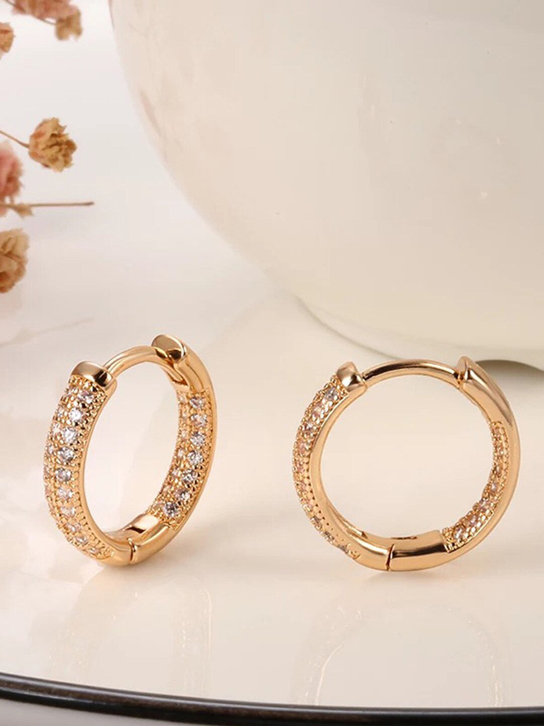 Shining Diva Rose Gold Contemporary Hoop Earrings - Distacart
