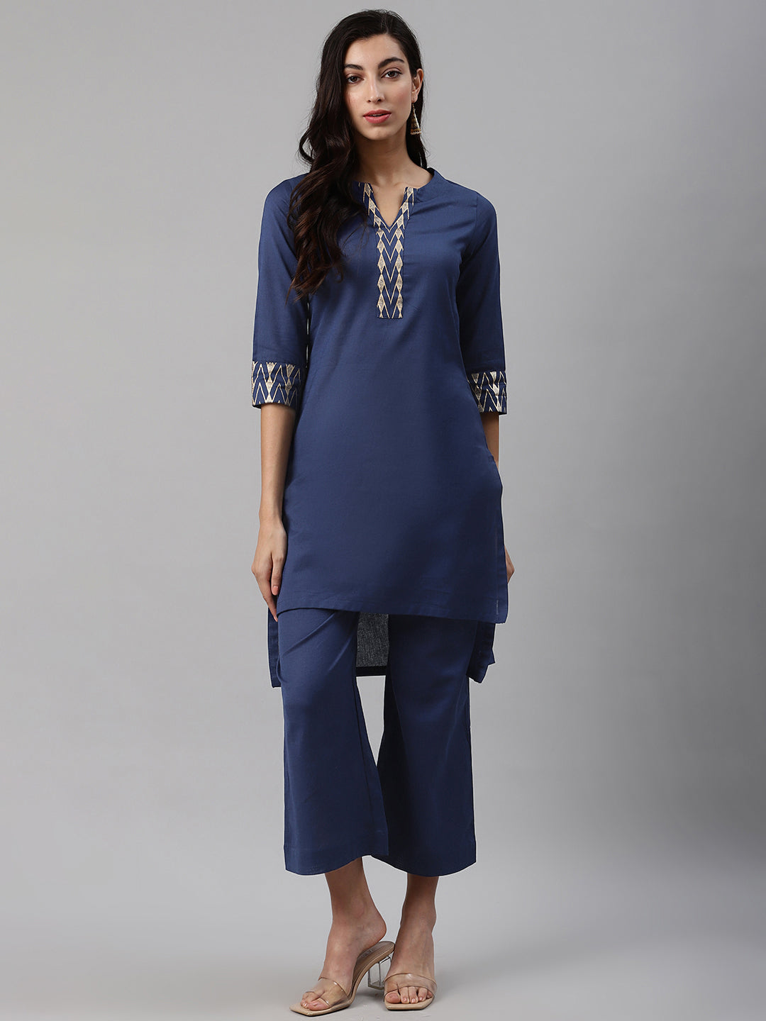 Biba Women Navy Blue Solid Kurta with Palazzos - Distacart