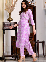 Thumbnail for Kalini Floral Printed Lace Insert Detail Straight Kurta with Trousers - Distacart