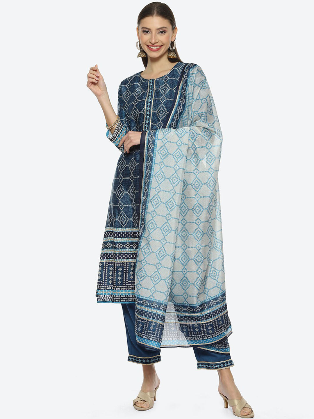 Biba Women Ethnic Motifs Printed Kurta with Trousers & Dupatta - Distacart