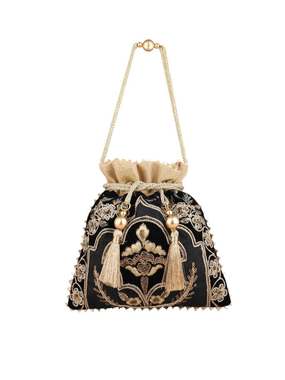 Masq Black & Gold-Toned Embellished Embroidered Potli Clutch - Distacart