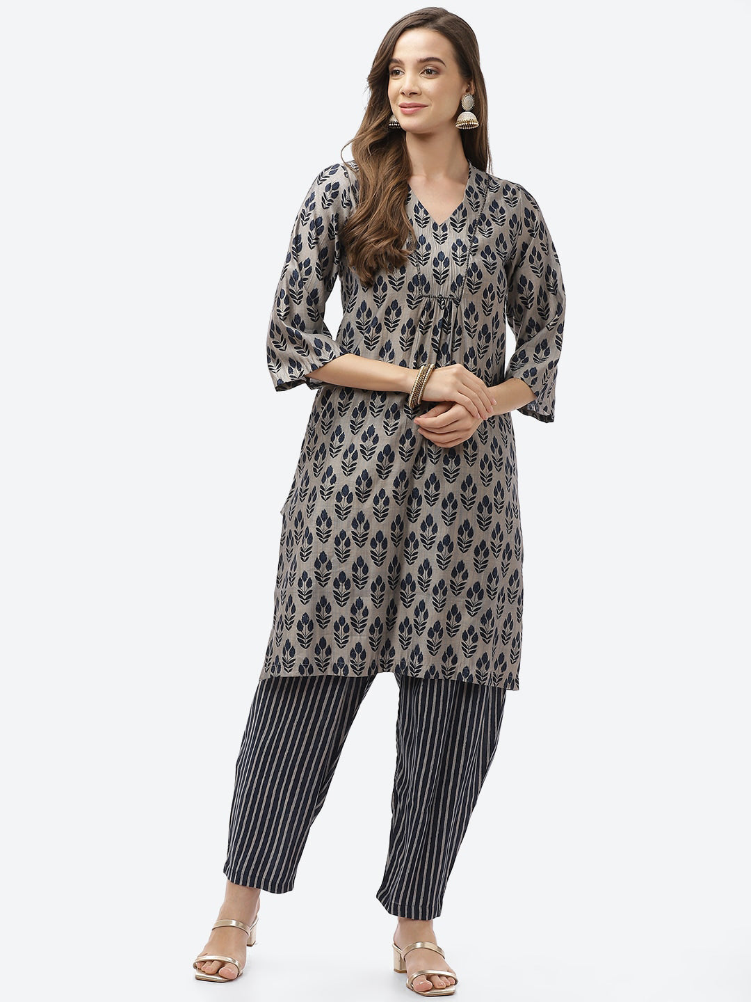 Biba Women Navy Blue Kurta with Trousers - Distacart