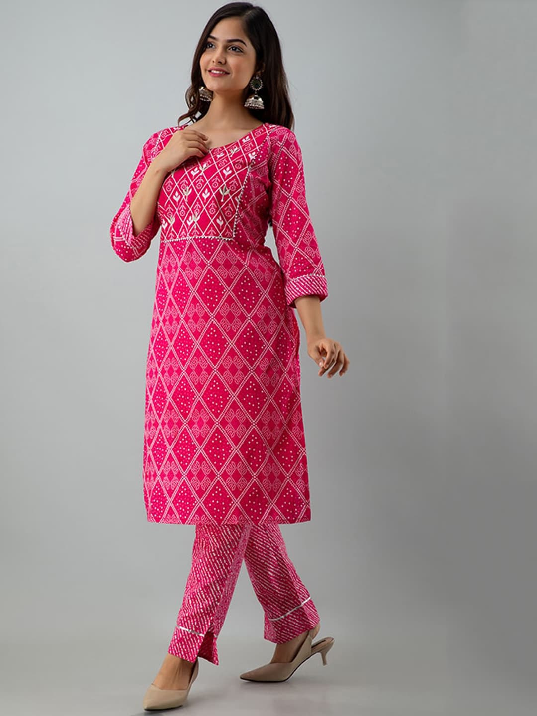 Kalini Women Pink Gotta Patti Pure Cotton Kurta with Trousers & Dupatta - Distacart