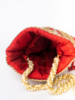 Thumbnail for NR By Nidhi Rathi Maroon & Gold-Toned Persia Embroidered Potli Clutch - Distacart