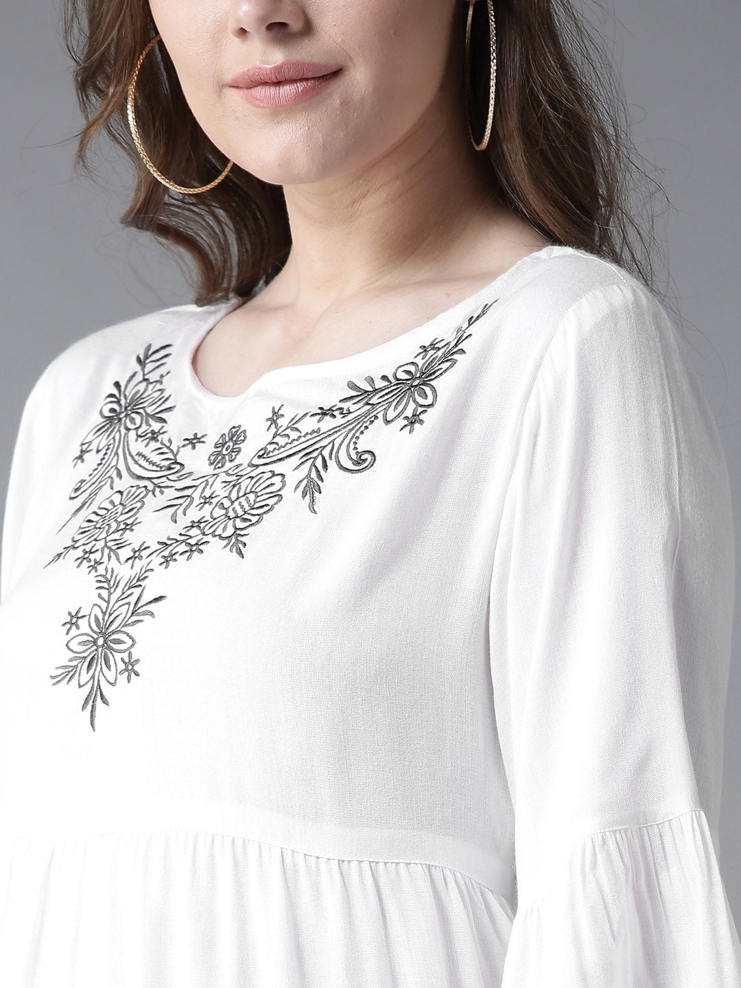 HERE&NOW Women White Yoke Design Anarkali Kurta - Distacart