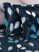 Thumbnail for Cloth Fusion Blue & White Floral Velvet Warm 104 TC King Bedsheet With 2 Pillow Covers - Distacart