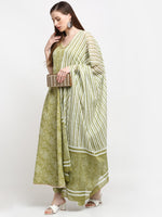 Thumbnail for Kalini Women Green Bandhani Printed Aari Work Kurta with Trousers & Dupatta - Distacart