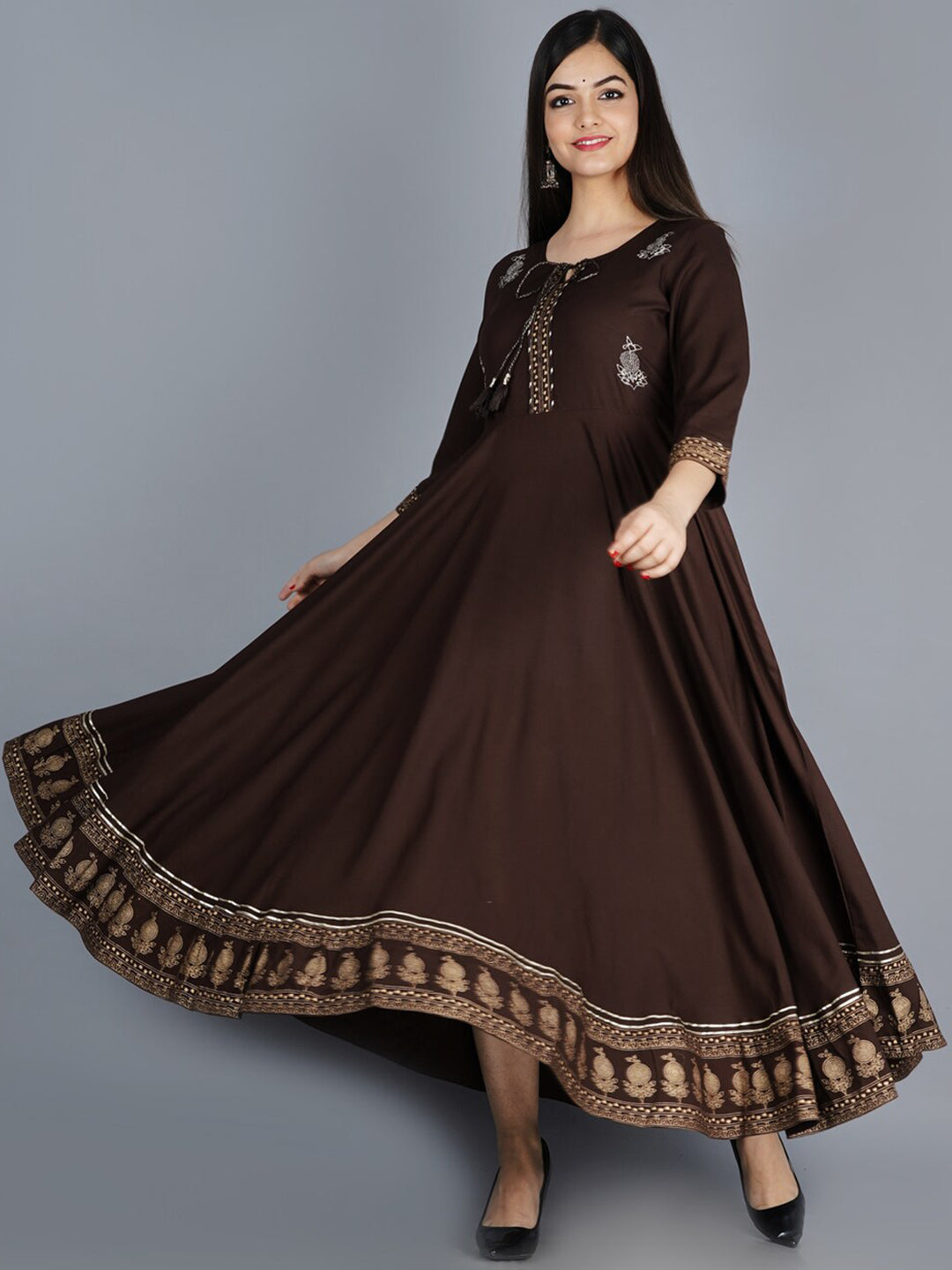 Kalini Women Brown Printed Anarkali Kurta - Distacart