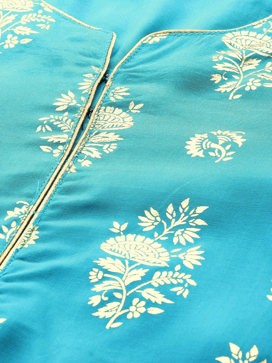 Biba Women Turquoise Blue Ethnic Motifs Foil Printed Keyhole Neck Kurta - Distacart