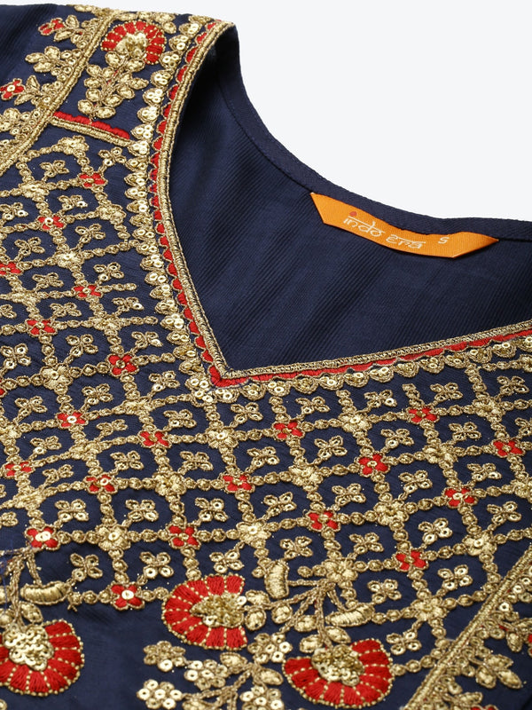 Indo Era Yellow Printed A-Line Kurta Palazzos With Dupatta Set main image 1