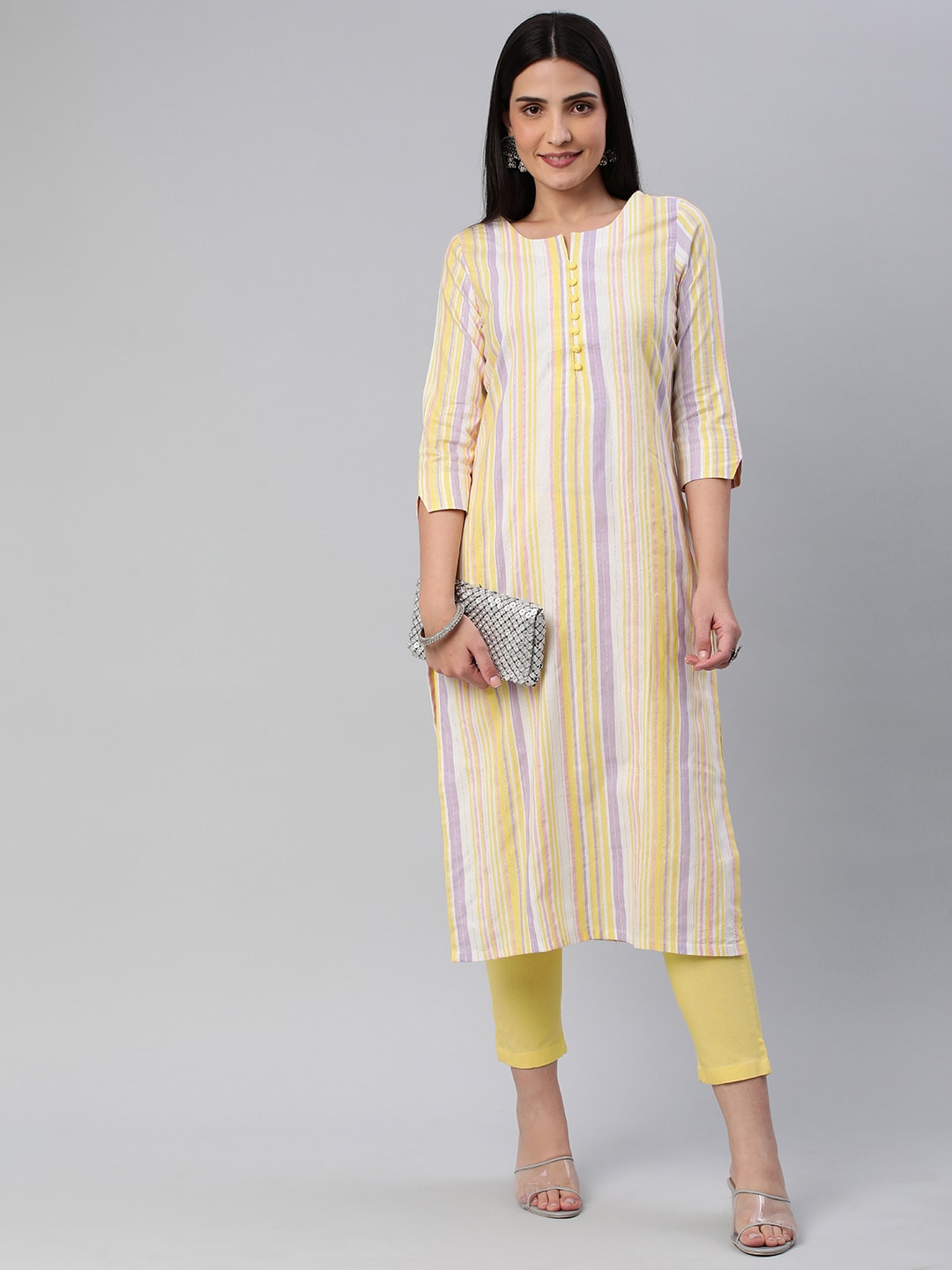 Kalini Women Striped Pure Cotton Kurta With Trousers - Distacart