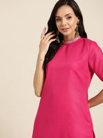 Thumbnail for Sangria Women Pink & Orange Solid Thread Work Kurta with Palazzos - Distacart