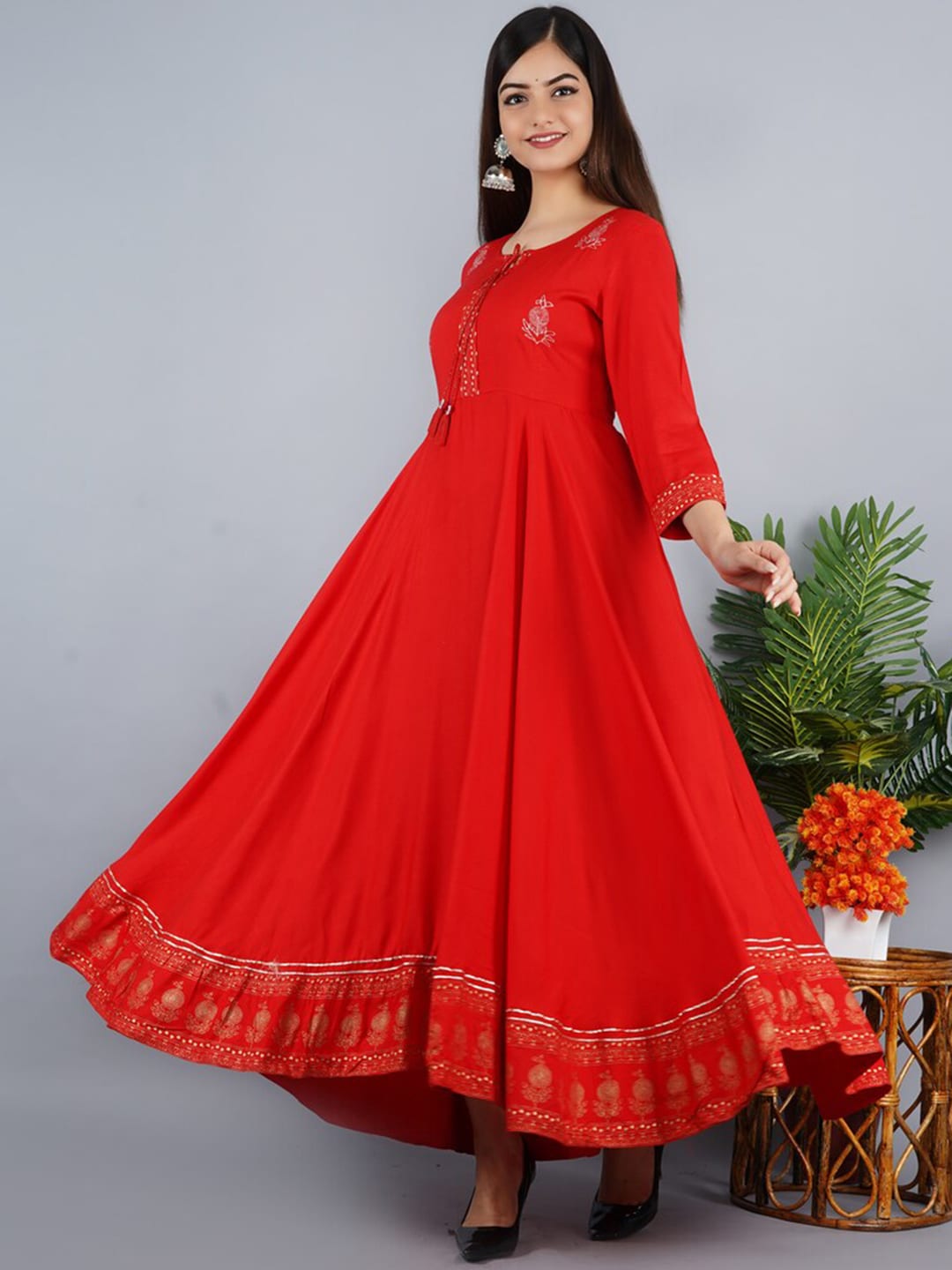 Kalini Women Red Ethnic Motifs Embroidered Keyhole Neck Anarkali Kurta - Distacart