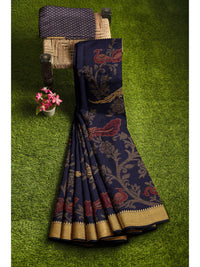 Thumbnail for Mimosa Women's Kanchipuram Art Silk Navy Blue Saree - Distacart