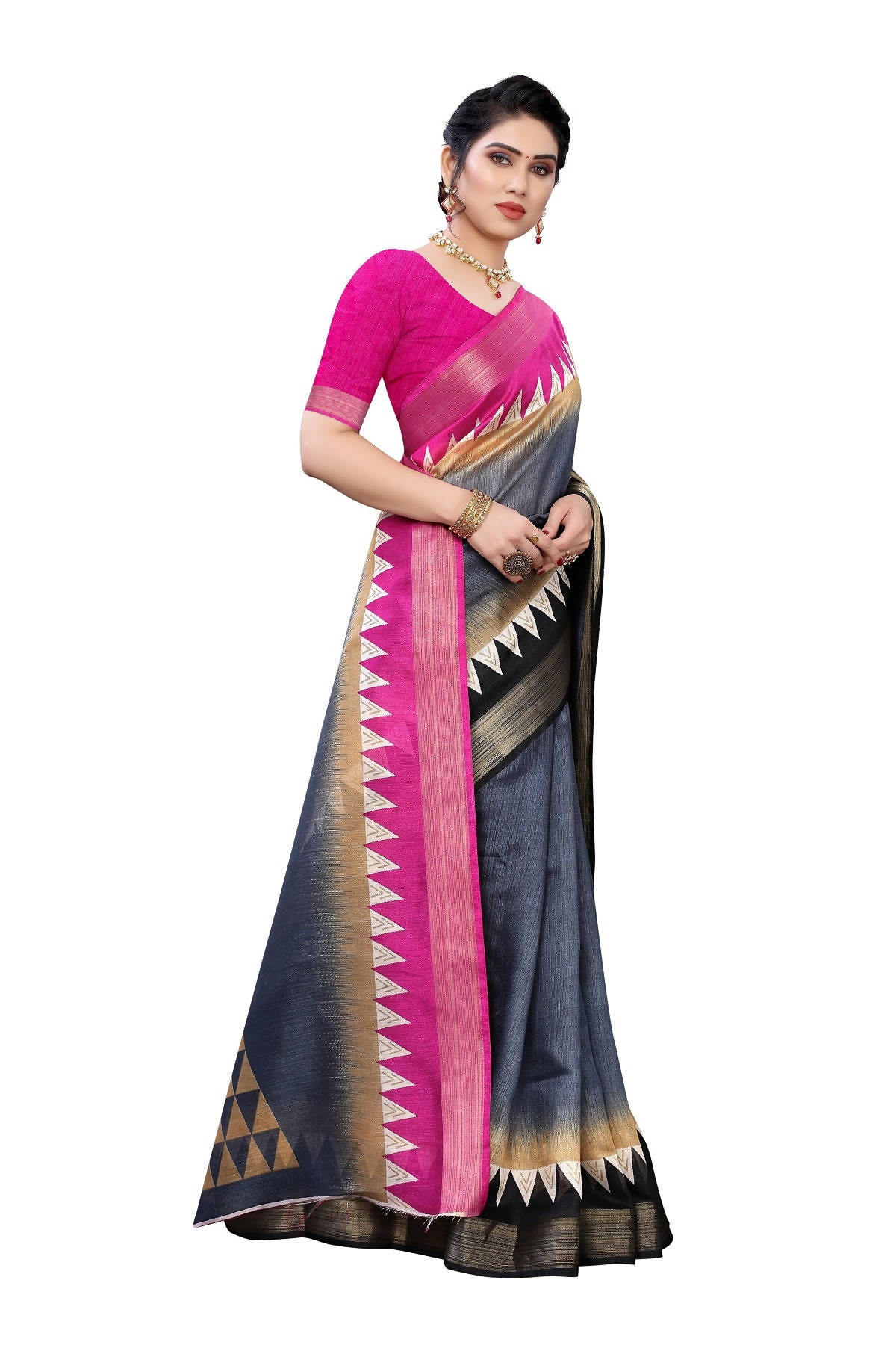 Vamika Grey Linen Jari Border Saree (GUNJAN GREY) - Distacart