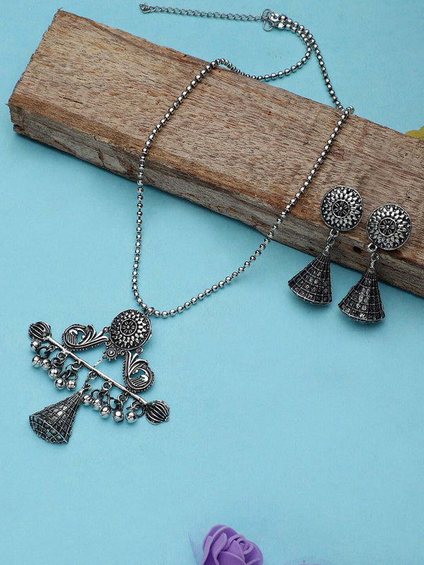 Cardinal Silver-Toned Oxidised Women Jewellery Set - Distacart
