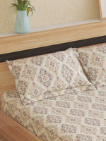 Thumbnail for Home Centre Beige & Navy Blue Ethnic Motifs Cotton 150 TC King Bedsheet & 2 Pillow Covers - Distacart