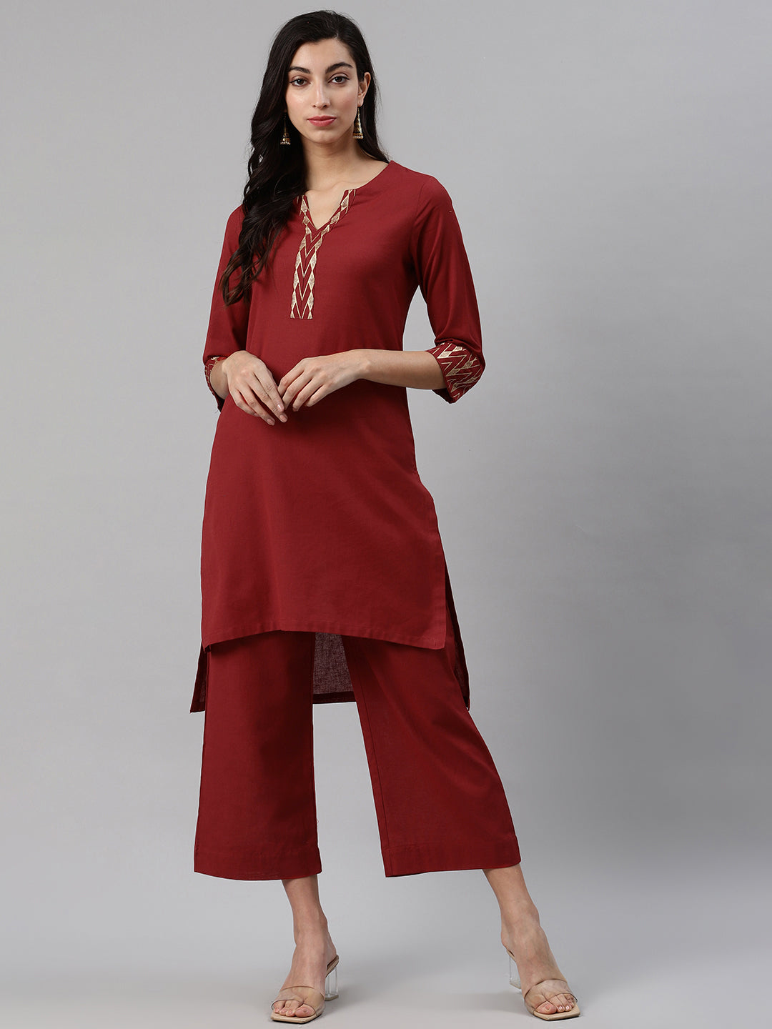 Biba Women Red Solid Kurta with Palazzos - Distacart