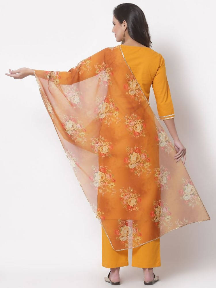 Myshka Trendy Women's Cotton 3/4 Sleeve Round Neck Casual Kurta Pant Dupatta Set