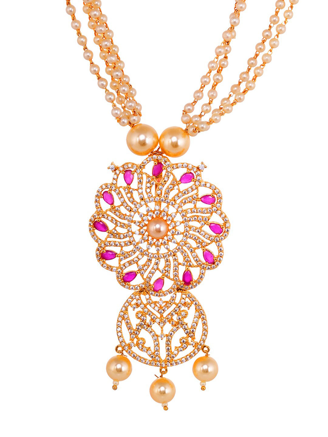 Saraf RS Jewellery Gold-Plated White & Pink American Diamond Studded & Beaded Handcrafted Set - Distacart