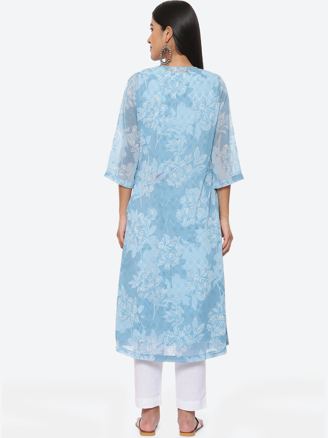 Biba Floral Printed Sleeveless Kurta With Jacket - Distacart