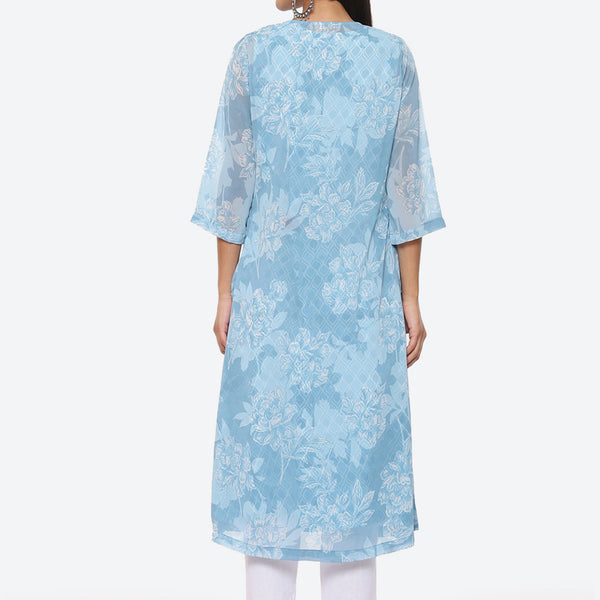 Biba Floral Printed Sleeveless Kurta With Jacket - Distacart