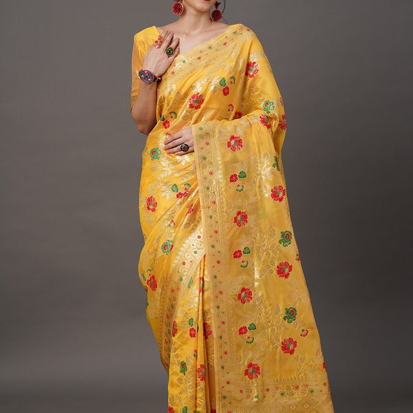 Mitera Floral Organza Banarasi Zari Saree With Blouse Piece - Distacart