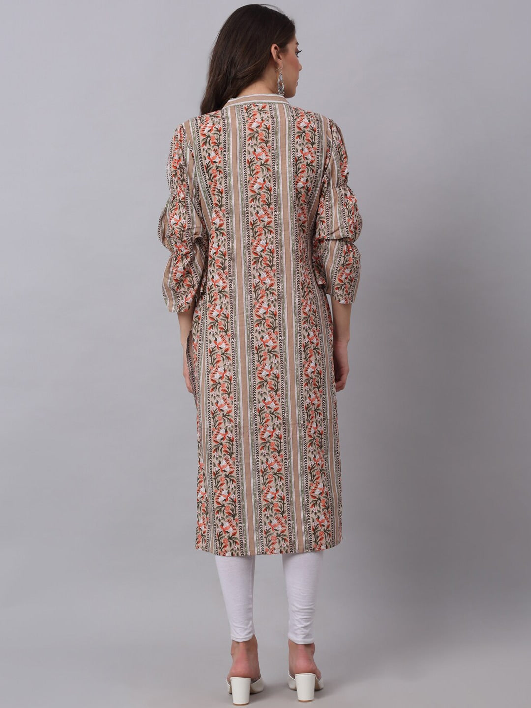 Kalini Women Beige Tribal Striped Thread Work Straight Kurta - Distacart
