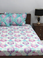 Thumbnail for BOMBAY DYEING Pink & Blue Ethnic Motifs Cotton 110 TC Queen Bedsheet With 2 Pillow Covers - Distacart