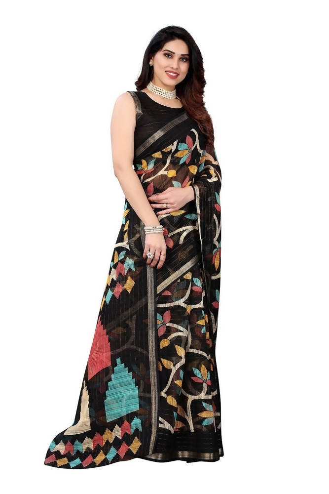 Vamika Black Linen Zari Border Saree