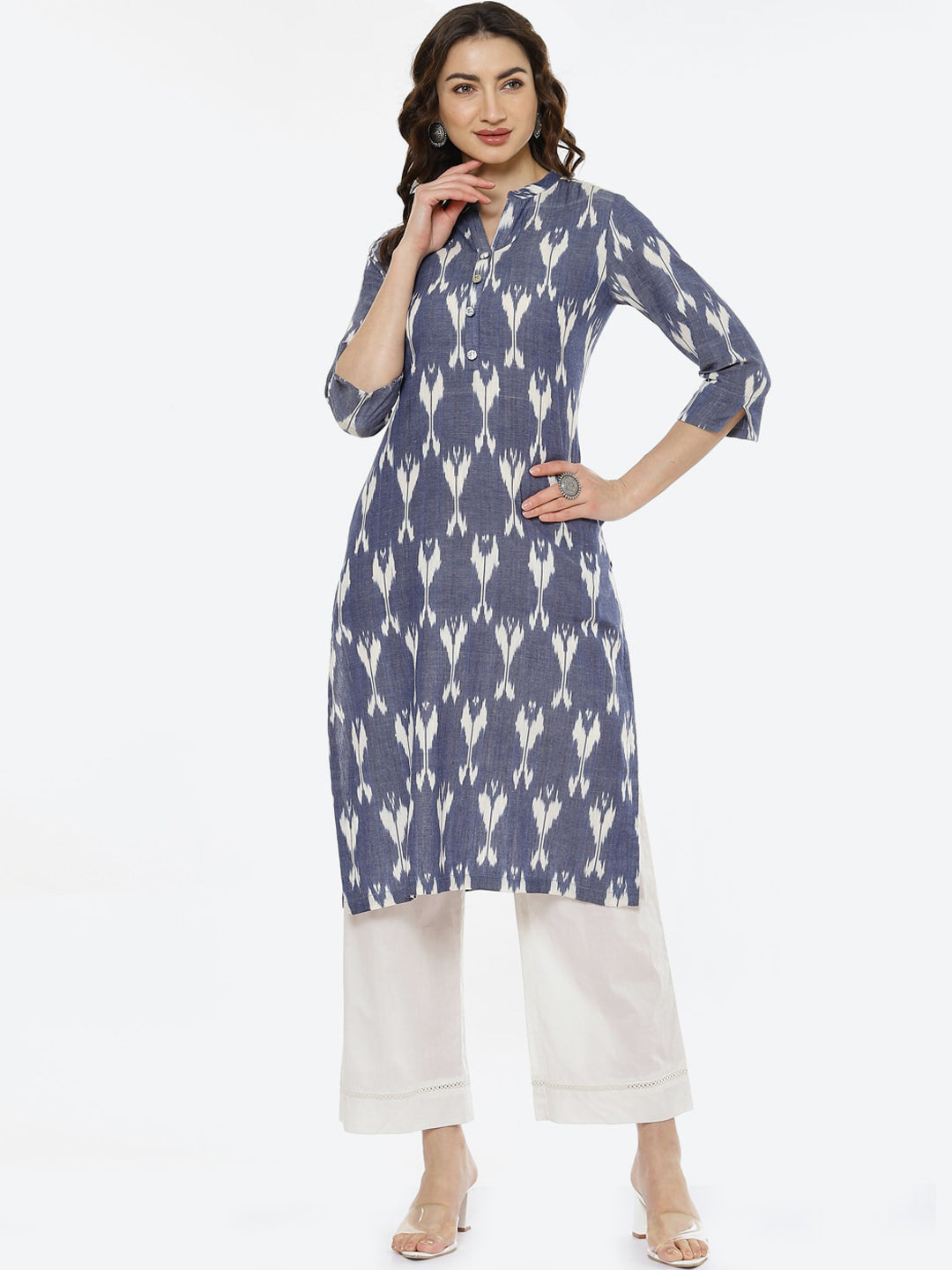 Biba Women Blue Printed Pure Cotton Kurta Set - Distacart