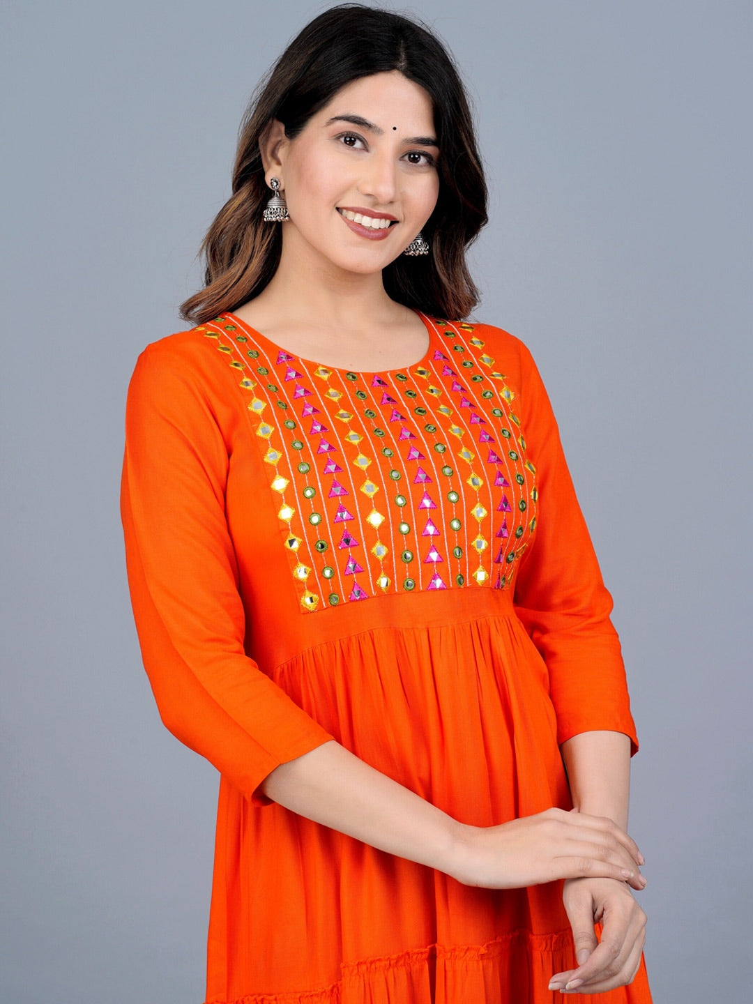 Kalini Women Embroidered Mirror Work Tiering Anarkali Kurta - Distacart