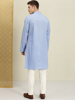 Thumbnail for House of Pataudi Men Blue Solid Straight Kurta - Distacart