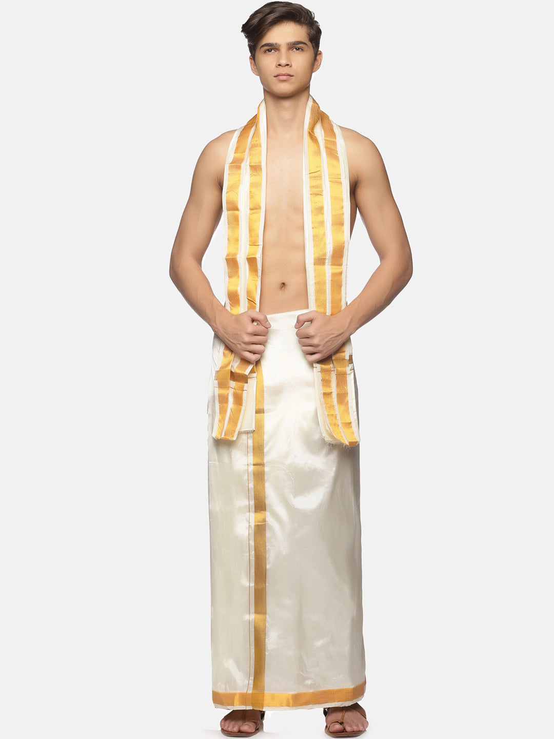 Sethukrishna Men Cream-Coloured Solid Dhotis - Distacart