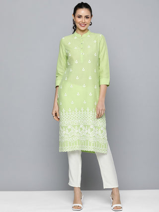 HERE&NOW Women Pure Cotton Ethnic Motifs Embroidered Thread Work Kurta - Distacart