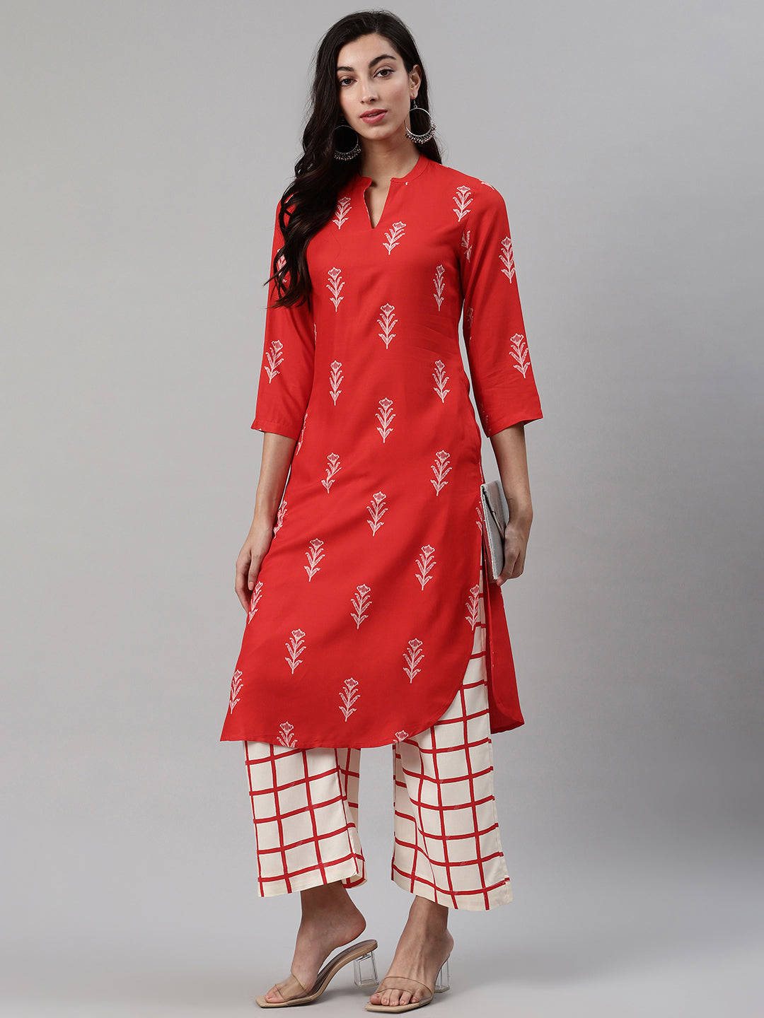 Biba Women Orange & Off-White Printed Kurta with Palazzos - Distacart