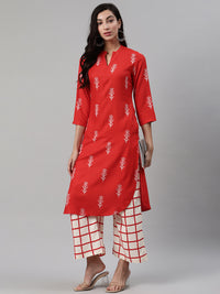 Thumbnail for Biba Women Orange & Off-White Printed Kurta with Palazzos - Distacart