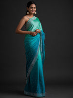 Thumbnail for Koskii Women Blue Ombre Embroidered Saree - Distacart