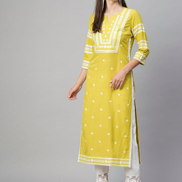 Kalini Floral Embroidered Thread Work Straight kurta - Distacart