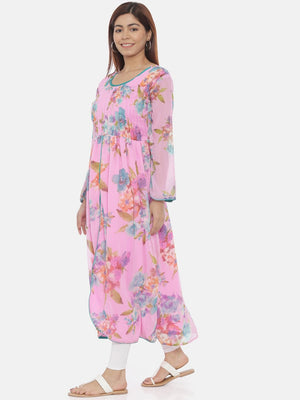 Souchii Pink Printed Fit and Flare Dress - Distacart