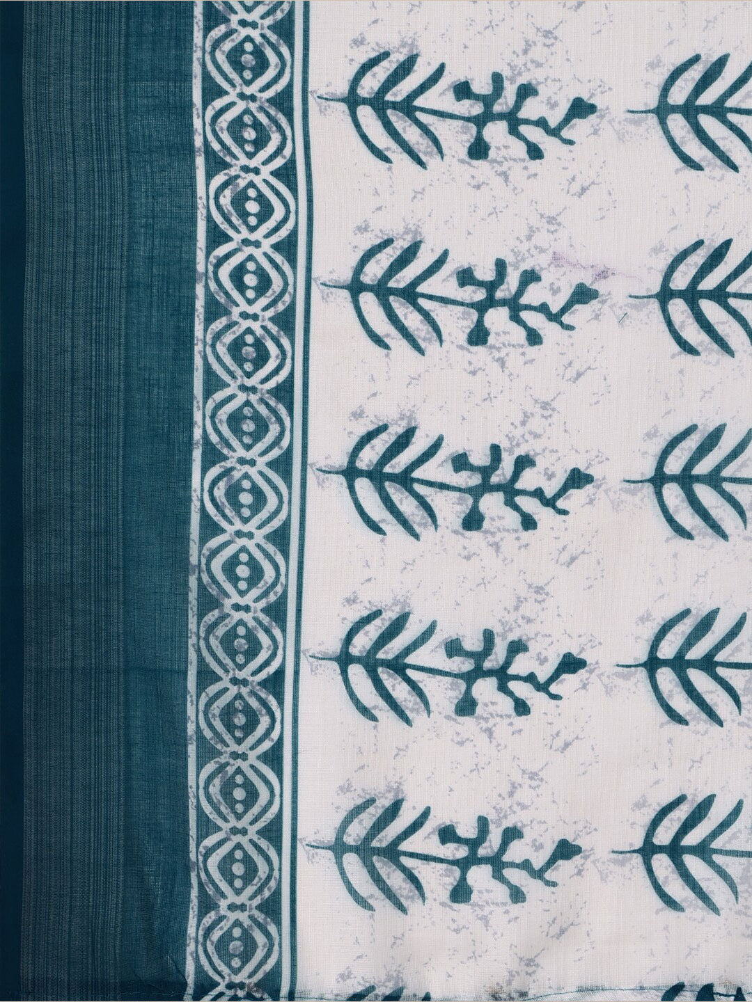 Sangria Teal & White Floral Printed Pure Linen Saree - Distacart