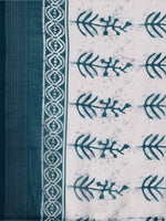 Thumbnail for Sangria Teal & White Floral Printed Pure Linen Saree - Distacart