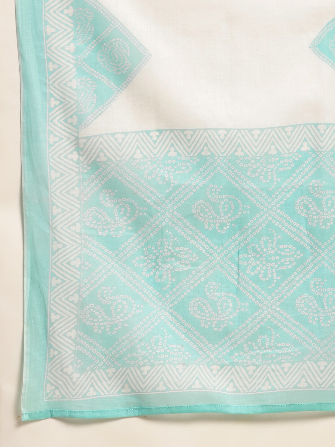 Sangria Turquoise Blue & White Geometric Printed Pure Cotton Kurta With Trouser & Dupatta - Distacart