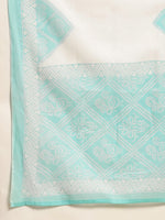 Thumbnail for Sangria Turquoise Blue & White Geometric Printed Pure Cotton Kurta With Trouser & Dupatta - Distacart