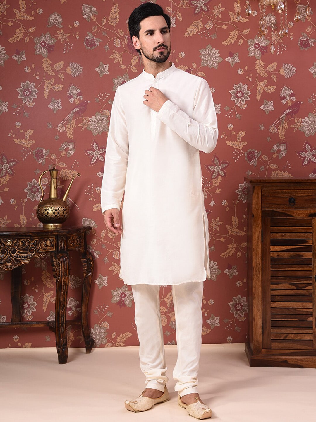 House of Pataudi Straight Kurta With Churidar & Embroidered Nehru Jacket - Distacart
