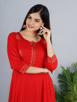 Thumbnail for Kalini Women Red Ethnic Motifs Embroidered Keyhole Neck Anarkali Kurta - Distacart